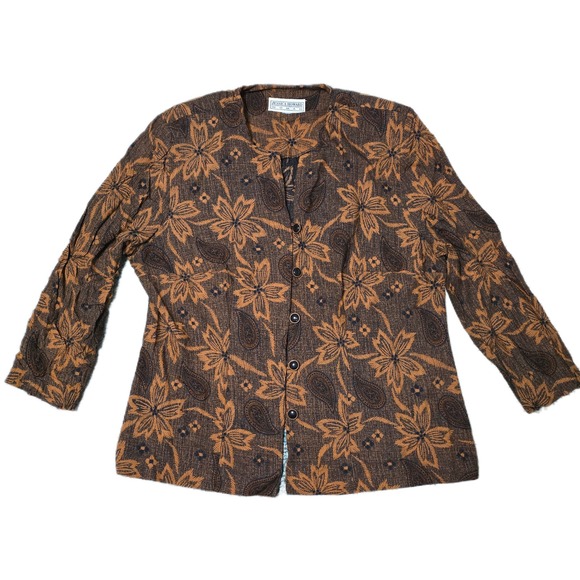 Jessica Howard Tops - Jessica Howard Woman Floral Paisley Button Front 3/4 Sleeve Brown Top
(J)‎
